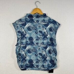IECCP Sleeveless Mock Neck Paisley Print Top‎ Women's Plus Size XXL Blue